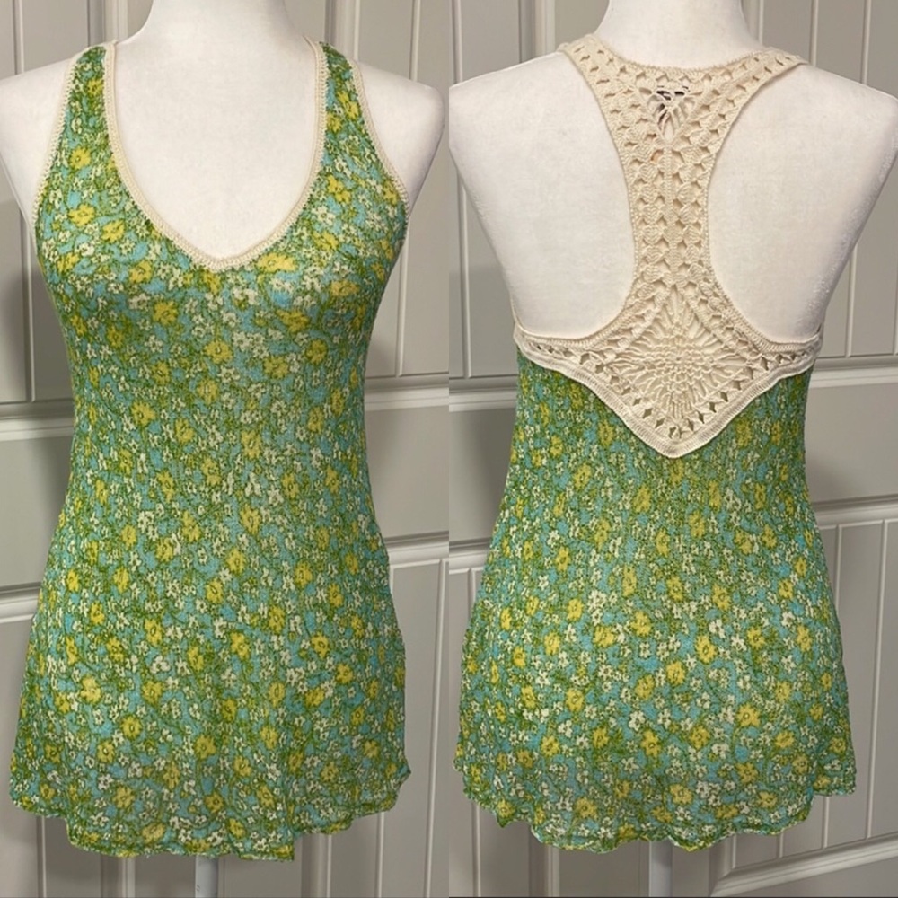 Free People Crochet Racerback Floral Tank Top Size Medium